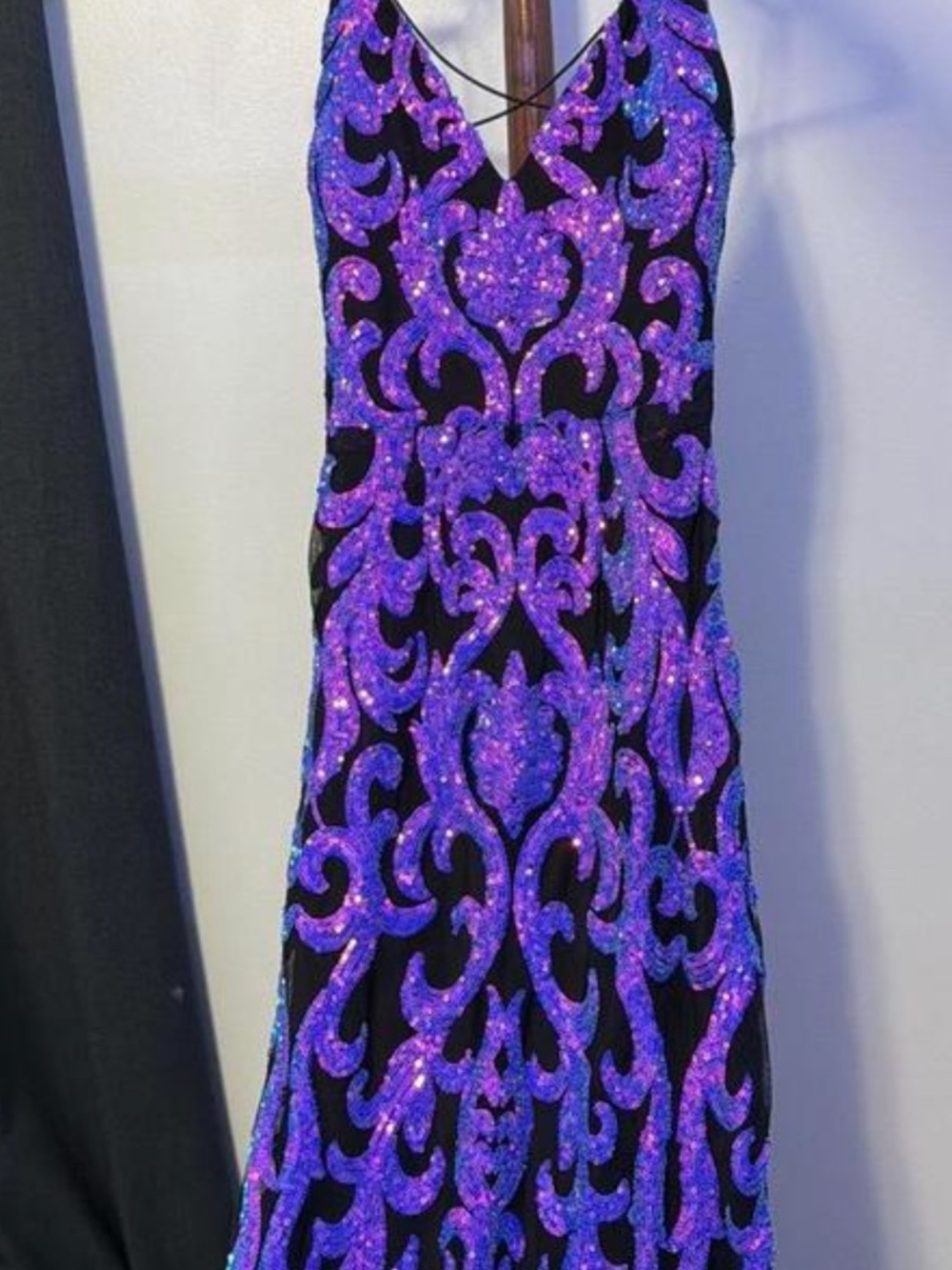 Windsor Iridescent Purple Sequin Prom Dress with Black Base